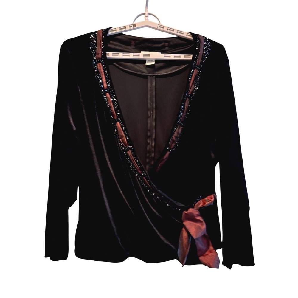 Jackie Jon Woman Black‎ Velvet Beaded Wrap Top Plus Size 2X Evening Glam